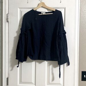 Lucky Brand Black Textured Peasant Blouse Size Small